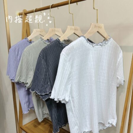 જ⁀➴♡ ✨Double捲邊撞色Top