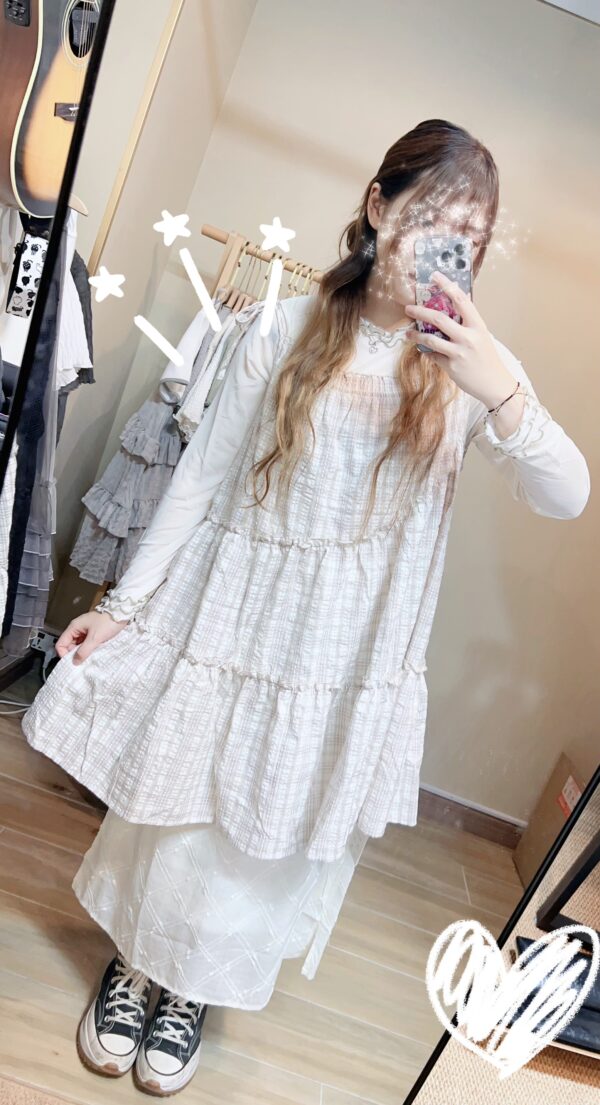 જ⁀➴♡ ✨奶油格紋綁帶OPS - Image 4