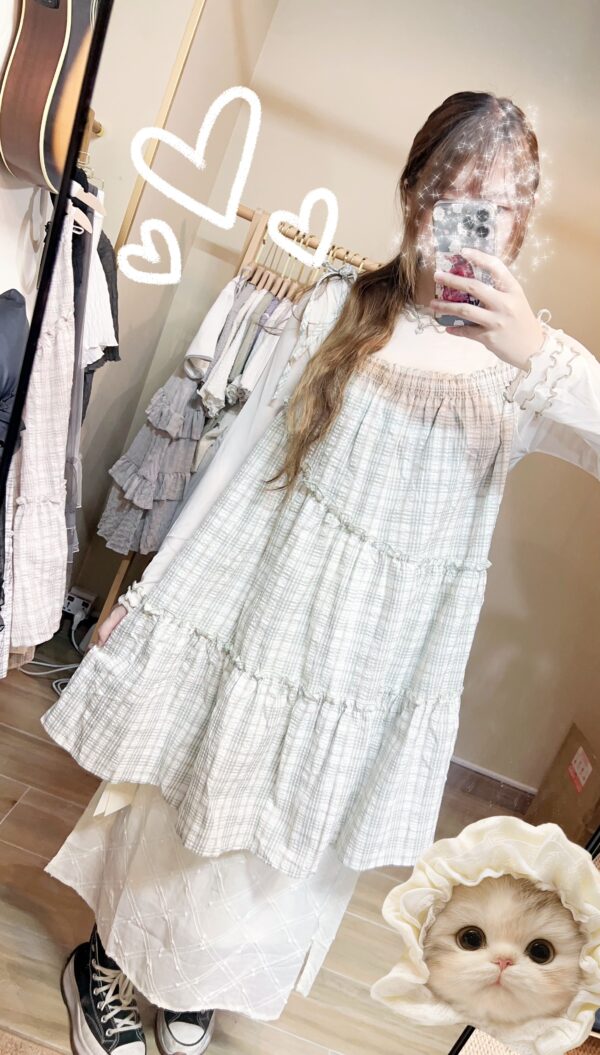 જ⁀➴♡ ✨奶油格紋綁帶OPS - Image 3