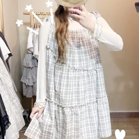 જ⁀➴♡ ✨奶油格紋綁帶OPS