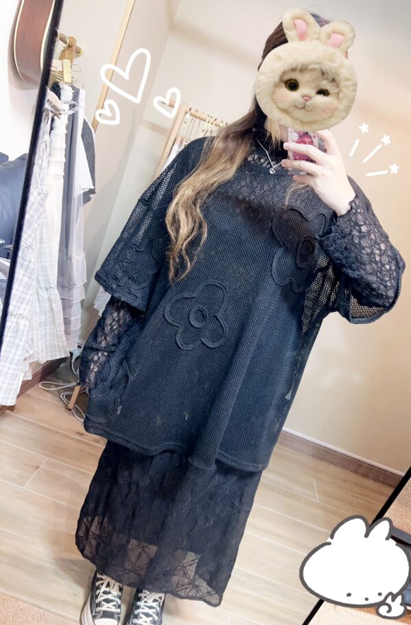 જ⁀➴♡ ✨黑色蕾絲內搭長tee - Image 2