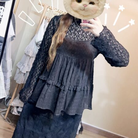 જ⁀➴♡ ✨黑色蕾絲內搭長tee