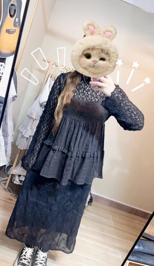 જ⁀➴♡ ✨黑色蕾絲內搭長tee