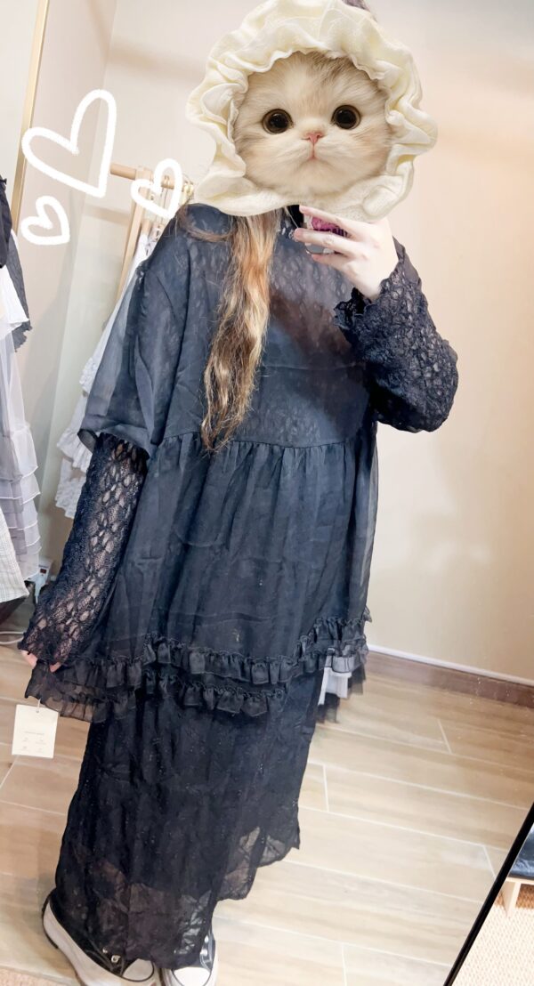 જ⁀➴♡ ✨黑色蕾絲內搭長tee - Image 4