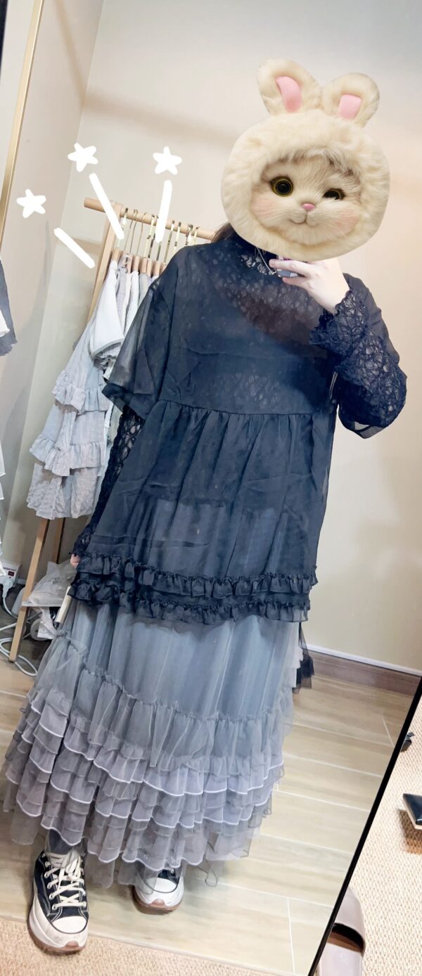 જ⁀➴♡ ✨黑色蕾絲內搭長tee - Image 5