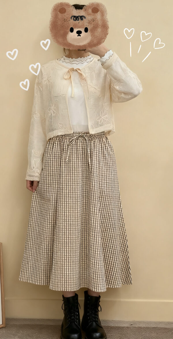 જ⁀➴♡ ✨細格繡花綁帶小外套 - Image 2