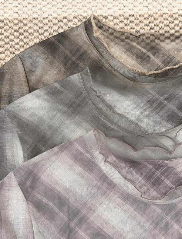 જ⁀➴♡ ✨格紋拼紗RUFFLE TOP - Image 2