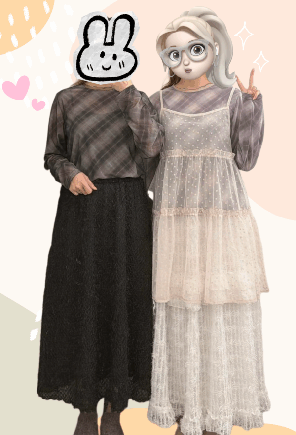 જ⁀➴♡ ✨格紋拼紗RUFFLE TOP