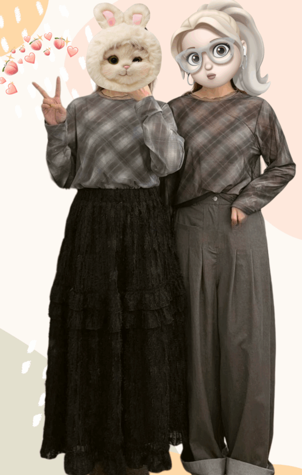 જ⁀➴♡ ✨格紋拼紗RUFFLE TOP - Image 4