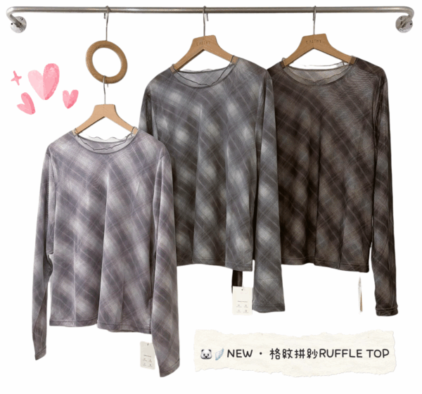 જ⁀➴♡ ✨格紋拼紗RUFFLE TOP - Image 5