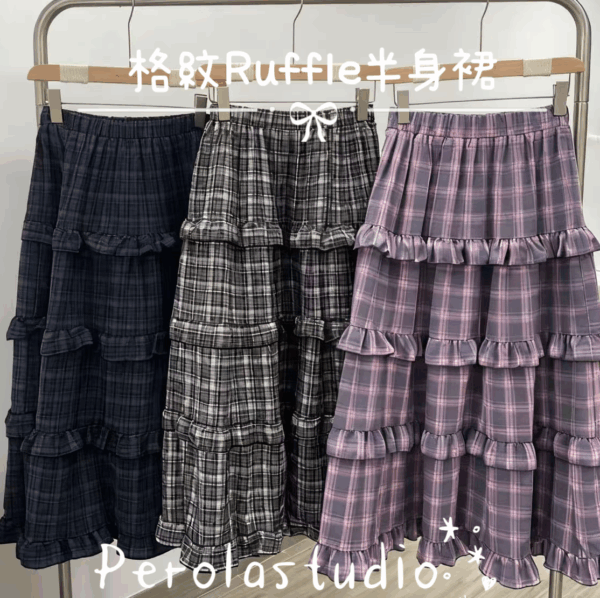 જ⁀➴♡ ✨格紋蛋糕ruffle半身裙 - Image 6