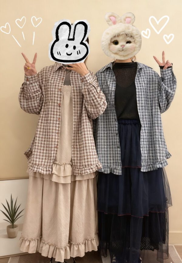 જ⁀➴♡ ✨格紋Ruffle 襯衫 - Image 4