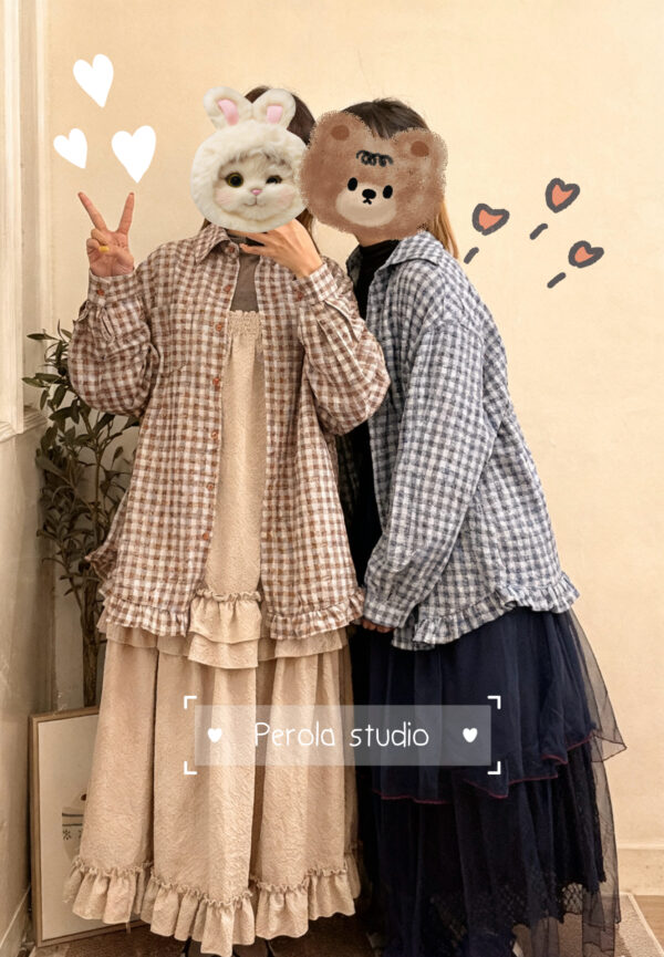 જ⁀➴♡ ✨格紋Ruffle 襯衫