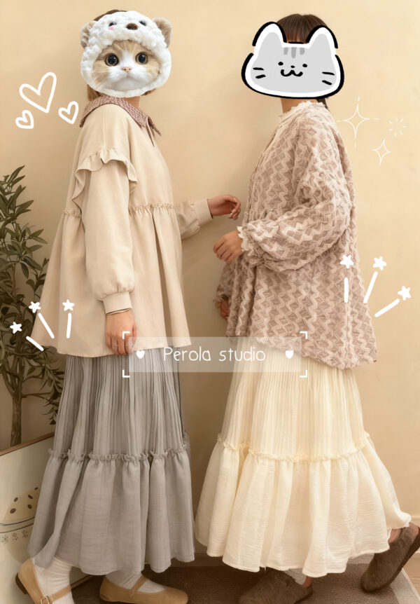 જ⁀➴♡ ✨重工壓折暗格半裙