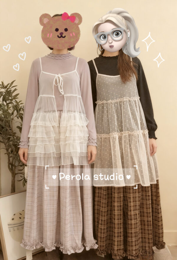 જ⁀➴♡ ✨格子車線Ruffle 半身裙