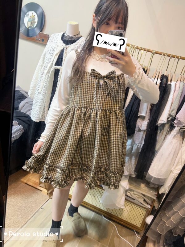 જ⁀➴♡ ✨Ruffle 格紋綁帶OPS