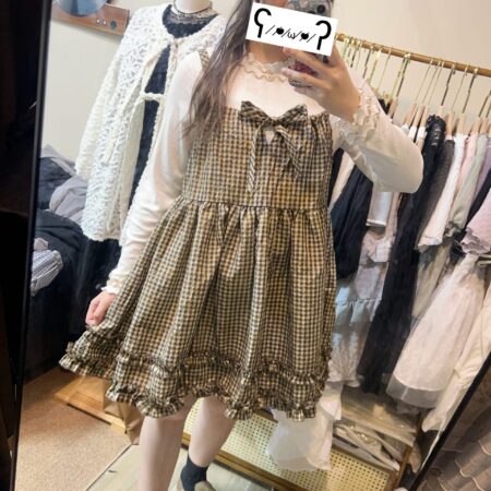 જ⁀➴♡ ✨Ruffle 格紋綁帶OPS
