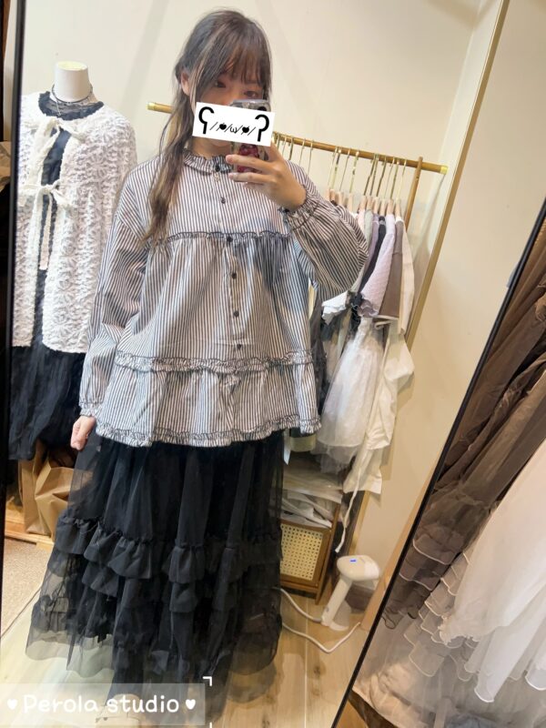 જ⁀➴♡ ✨條紋娃娃花邊上衣