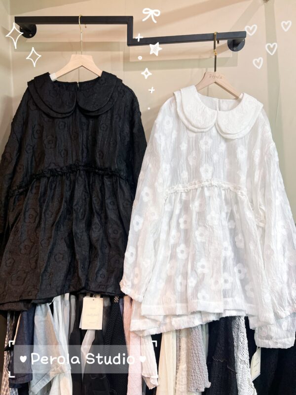 જ⁀➴♡✨雙層娃娃領立體小花上衣