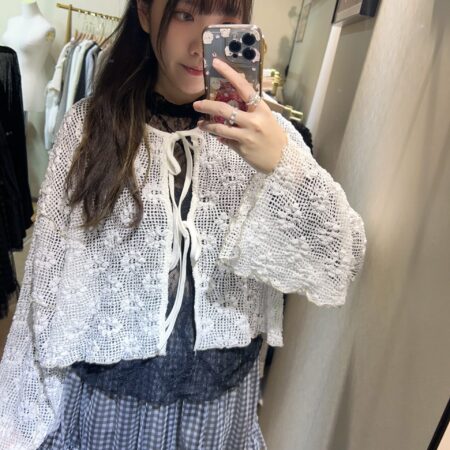 જ⁀➴♡✨綁帶花花洞洞外套