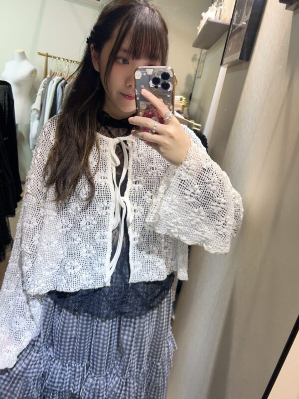 જ⁀➴♡✨綁帶花花洞洞外套