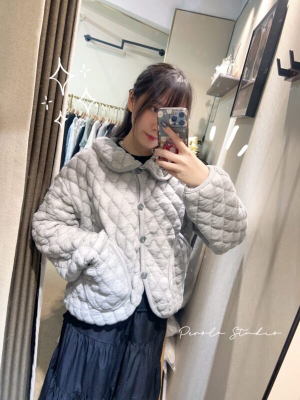 જ⁀➴♡ ✨娃娃翻領菱格棉外套 （韓國🇰🇷直送）