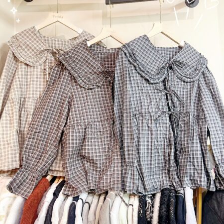 જ⁀➴♡ ✨娃娃領格紋綁帶(領口可拆)