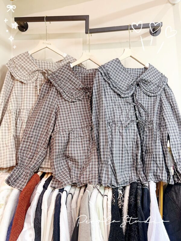 જ⁀➴♡ ✨娃娃領格紋綁帶(領口可拆)