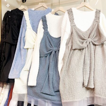 જ⁀➴♡ ✨立體蝴蝶結抽繩連身裙 <可兩邊穿>