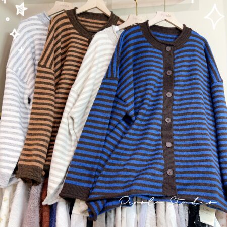 જ⁀➴♡ ✨撞色橫間針織外套