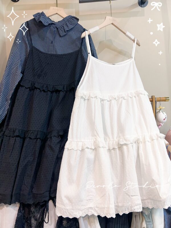 જ⁀➴♡ ✨點點繡花Ruffle吊帶裙