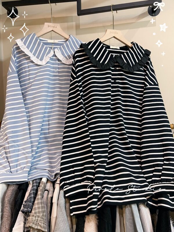 જ⁀➴♡ ✨花邊領橫間TOP