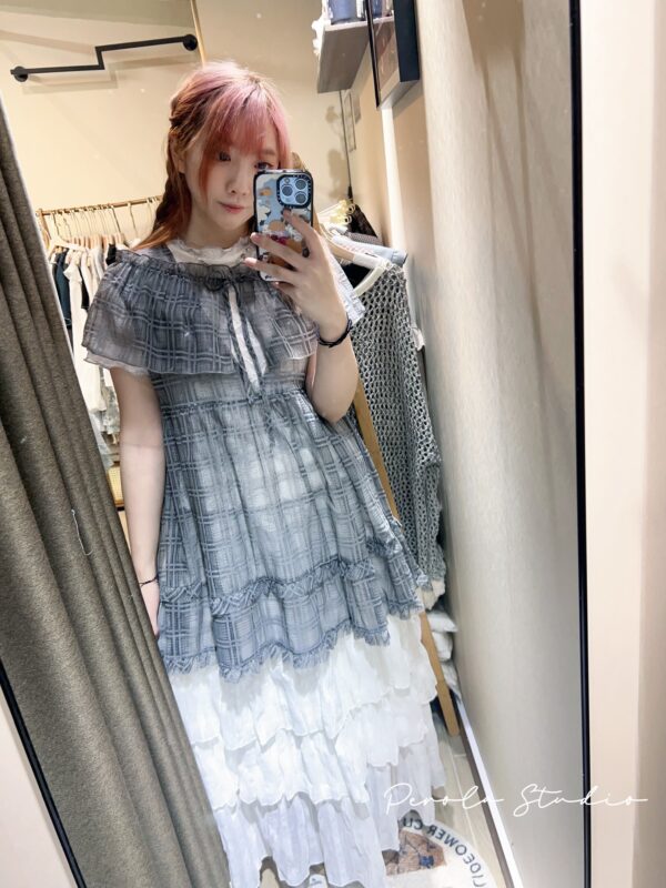 જ⁀➴♡ ✨2way透感V領格仔背心外搭（領可拆）