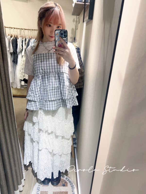 જ⁀➴♡ ✨糖果雙層格紋吊帶