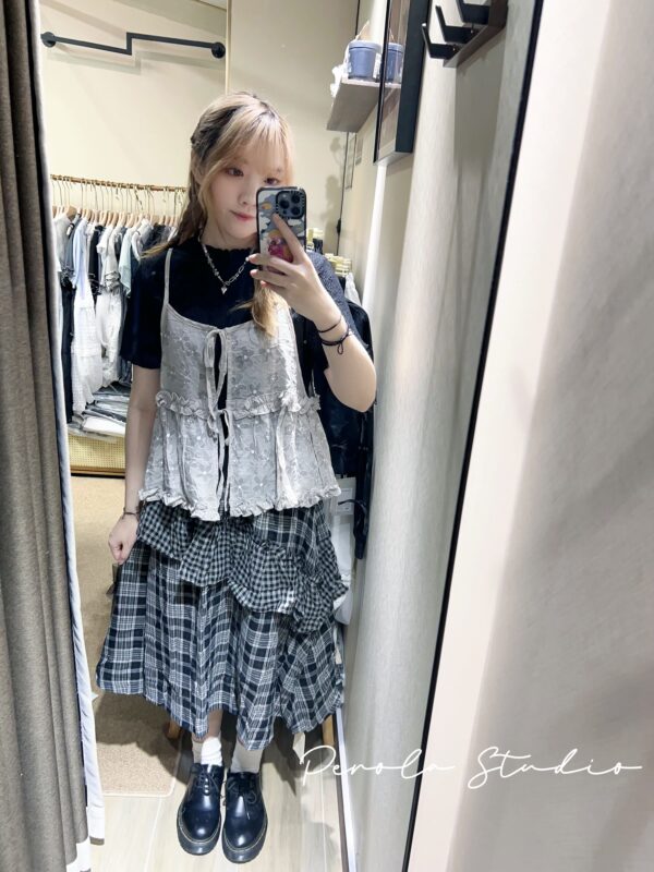 IMG_4287 જ⁀➴♡ ✨格紋斜花邊中裙